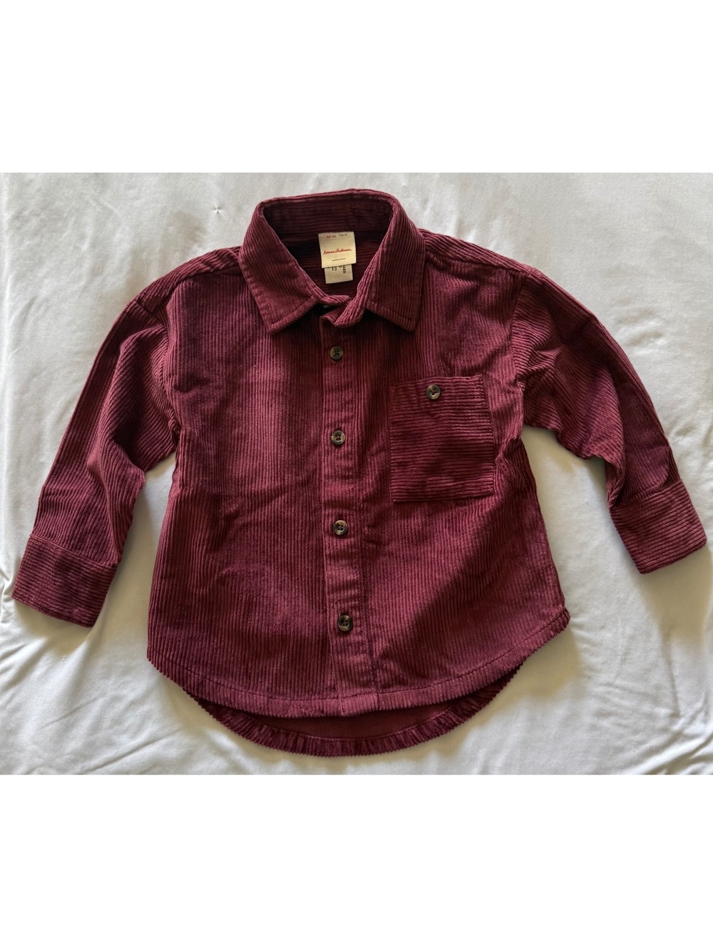 NWOT Hanna Andersson Oversized Corduroy Button Up Shirt 2T Cherry Lacquer